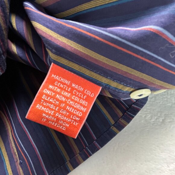 Faconnable Jeans Mens Striped Long-Sleeve Button-Up Shirt Medium Blue Cotton - Picture 4 of 7